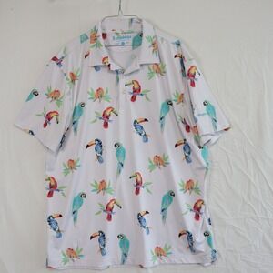 Chubbies Polo Shirt Mens XL Toucan Parrot Tropical Bird Golf White Short‎ Sleeve
